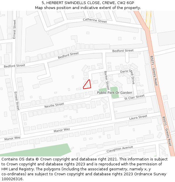5, HERBERT SWINDELLS CLOSE, CREWE, CW2 6GP: Location map and indicative extent of plot
