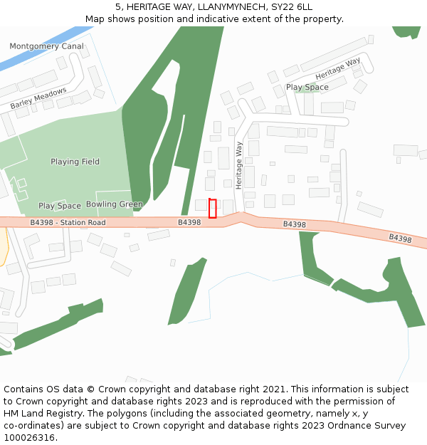 5, HERITAGE WAY, LLANYMYNECH, SY22 6LL: Location map and indicative extent of plot