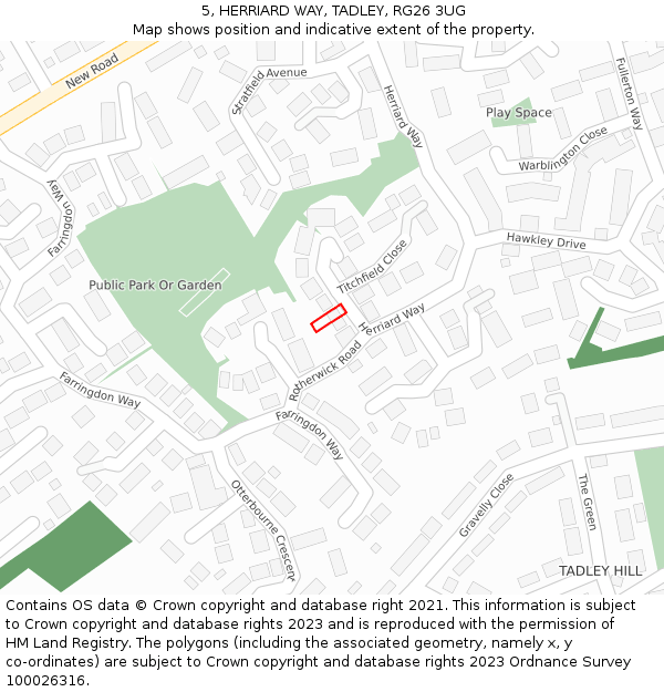 5, HERRIARD WAY, TADLEY, RG26 3UG: Location map and indicative extent of plot