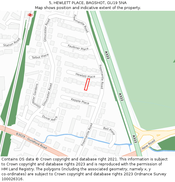 5, HEWLETT PLACE, BAGSHOT, GU19 5NA: Location map and indicative extent of plot