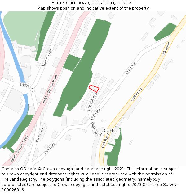 5, HEY CLIFF ROAD, HOLMFIRTH, HD9 1XD: Location map and indicative extent of plot
