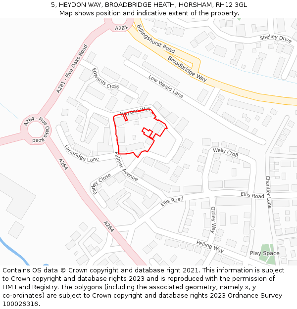 5, HEYDON WAY, BROADBRIDGE HEATH, HORSHAM, RH12 3GL: Location map and indicative extent of plot
