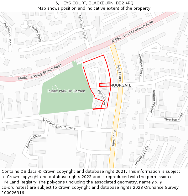 5, HEYS COURT, BLACKBURN, BB2 4PQ: Location map and indicative extent of plot