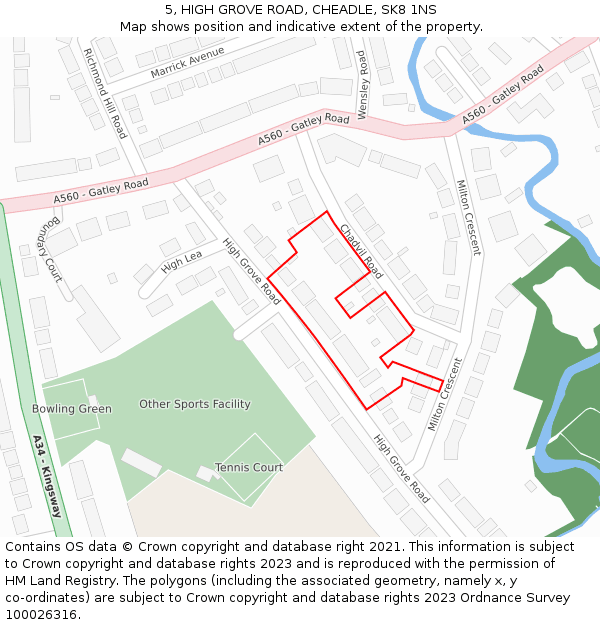 5, HIGH GROVE ROAD, CHEADLE, SK8 1NS: Location map and indicative extent of plot