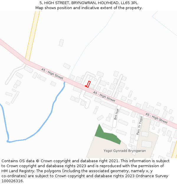 5, HIGH STREET, BRYNGWRAN, HOLYHEAD, LL65 3PL: Location map and indicative extent of plot