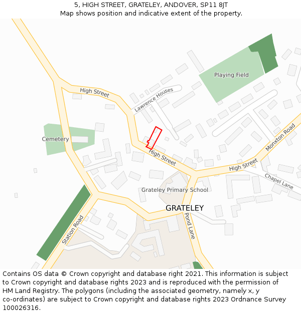 5, HIGH STREET, GRATELEY, ANDOVER, SP11 8JT: Location map and indicative extent of plot