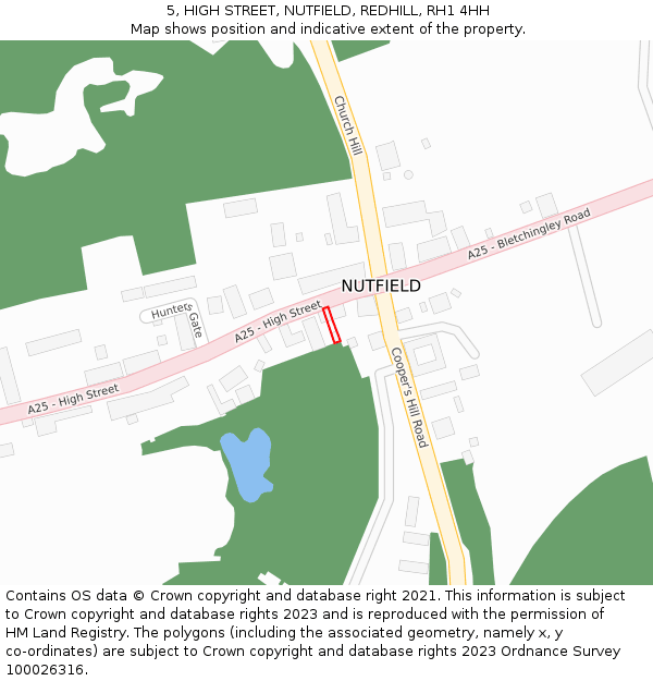 5, HIGH STREET, NUTFIELD, REDHILL, RH1 4HH: Location map and indicative extent of plot