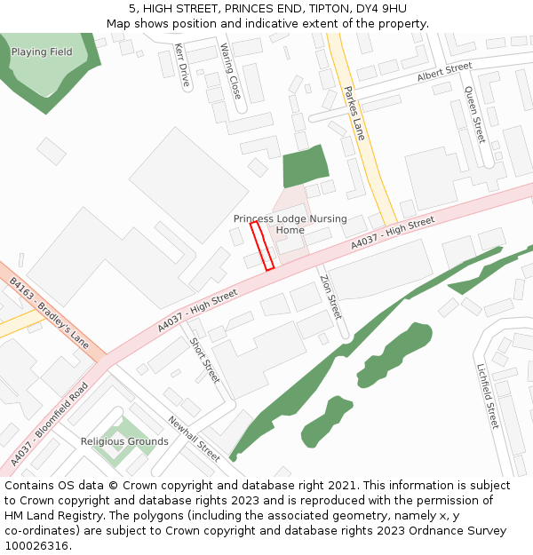 5, HIGH STREET, PRINCES END, TIPTON, DY4 9HU: Location map and indicative extent of plot