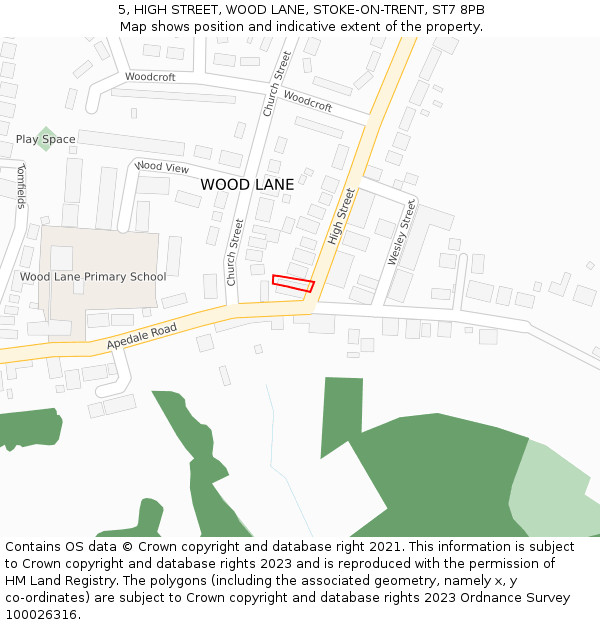 5, HIGH STREET, WOOD LANE, STOKE-ON-TRENT, ST7 8PB: Location map and indicative extent of plot