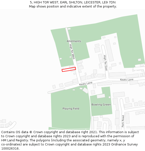 5, HIGH TOR WEST, EARL SHILTON, LEICESTER, LE9 7DN: Location map and indicative extent of plot