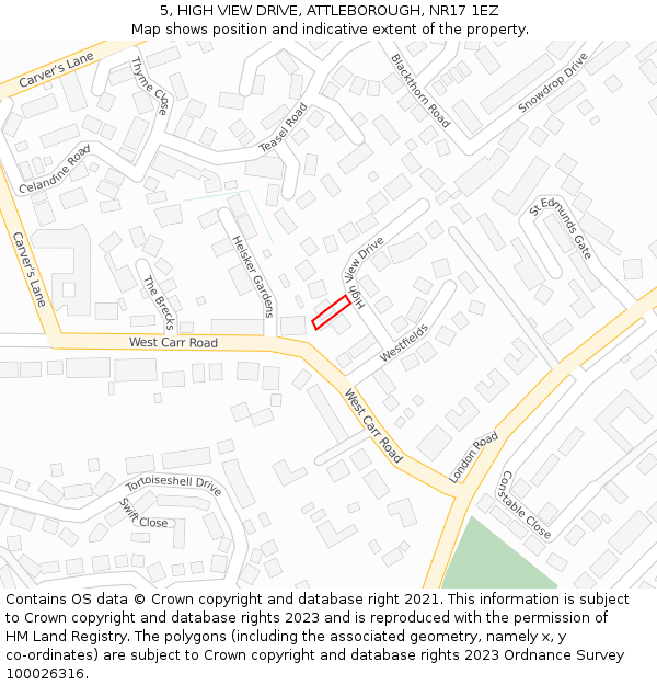 5, HIGH VIEW DRIVE, ATTLEBOROUGH, NR17 1EZ: Location map and indicative extent of plot