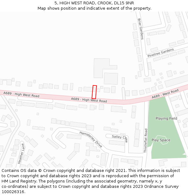 5, HIGH WEST ROAD, CROOK, DL15 9NR: Location map and indicative extent of plot