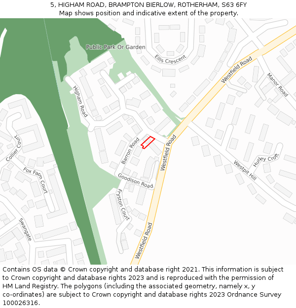 5, HIGHAM ROAD, BRAMPTON BIERLOW, ROTHERHAM, S63 6FY: Location map and indicative extent of plot