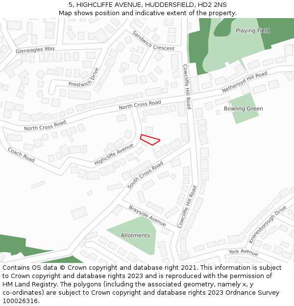 5, HIGHCLIFFE AVENUE, HUDDERSFIELD, HD2 2NS: Location map and indicative extent of plot