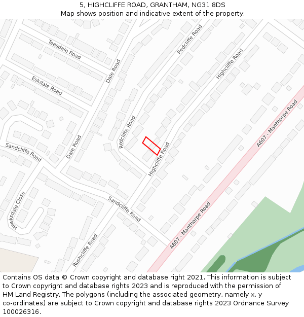 5, HIGHCLIFFE ROAD, GRANTHAM, NG31 8DS: Location map and indicative extent of plot