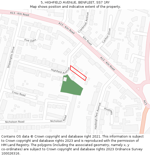 5, HIGHFIELD AVENUE, BENFLEET, SS7 1RY: Location map and indicative extent of plot