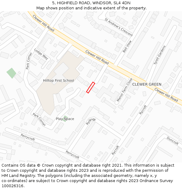 5, HIGHFIELD ROAD, WINDSOR, SL4 4DN: Location map and indicative extent of plot