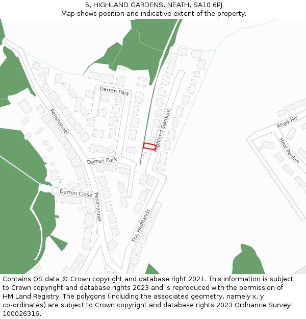 5, HIGHLAND GARDENS, NEATH, SA10 6PJ: Location map and indicative extent of plot