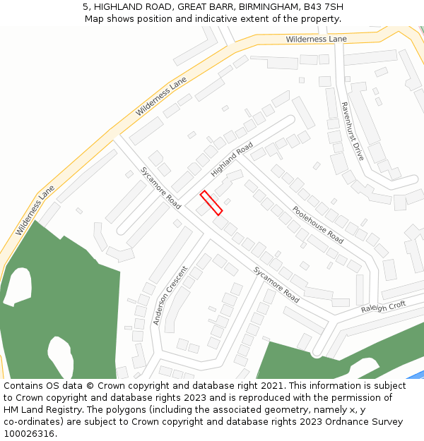 5, HIGHLAND ROAD, GREAT BARR, BIRMINGHAM, B43 7SH: Location map and indicative extent of plot