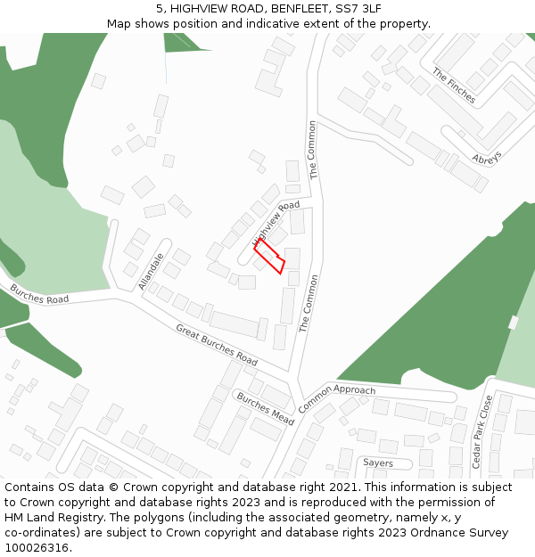 5, HIGHVIEW ROAD, BENFLEET, SS7 3LF: Location map and indicative extent of plot