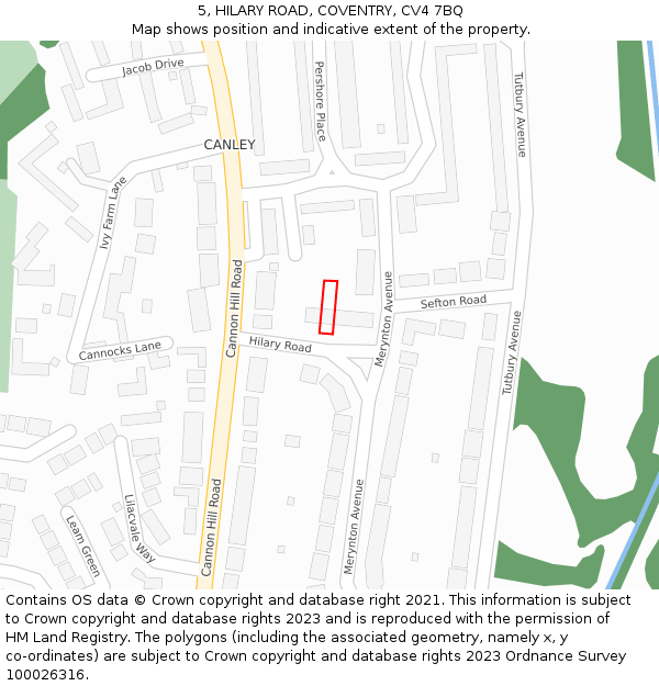 5, HILARY ROAD, COVENTRY, CV4 7BQ: Location map and indicative extent of plot