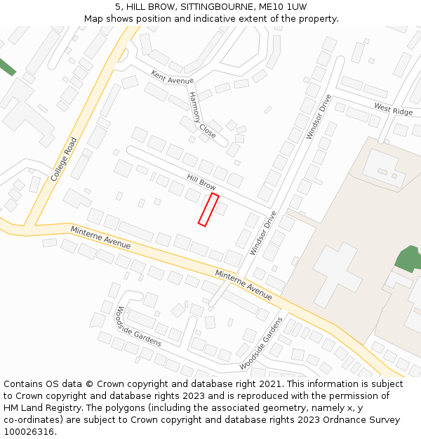 5, HILL BROW, SITTINGBOURNE, ME10 1UW: Location map and indicative extent of plot