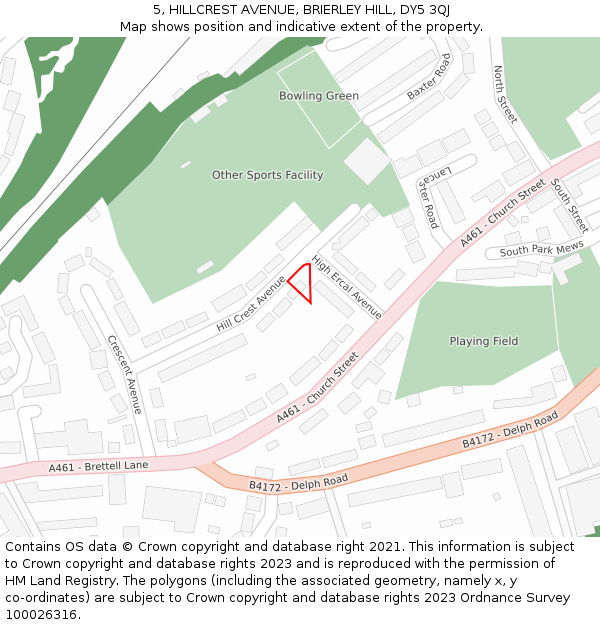 5, HILLCREST AVENUE, BRIERLEY HILL, DY5 3QJ: Location map and indicative extent of plot