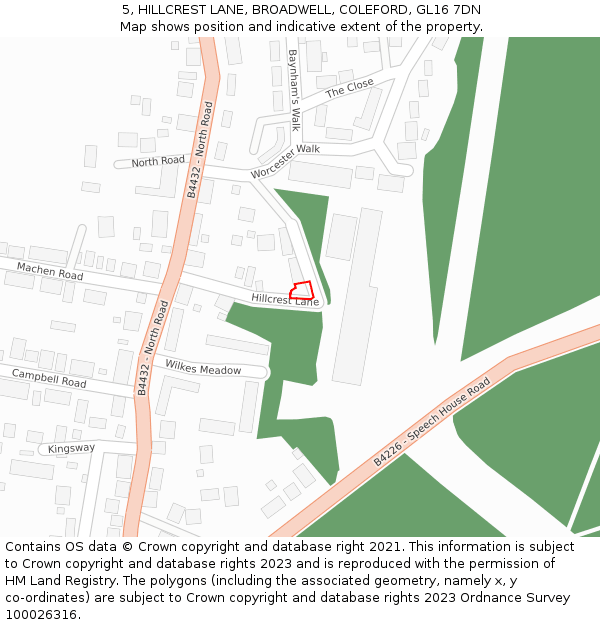 5, HILLCREST LANE, BROADWELL, COLEFORD, GL16 7DN: Location map and indicative extent of plot