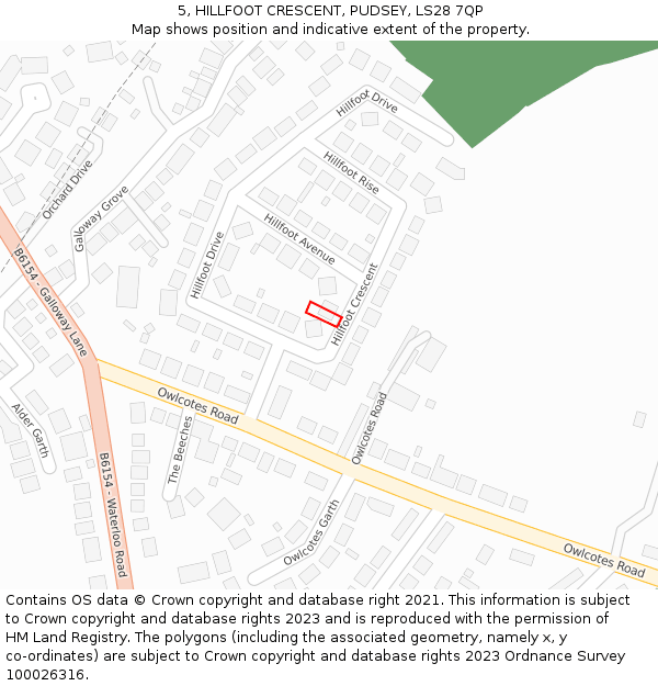 5, HILLFOOT CRESCENT, PUDSEY, LS28 7QP: Location map and indicative extent of plot