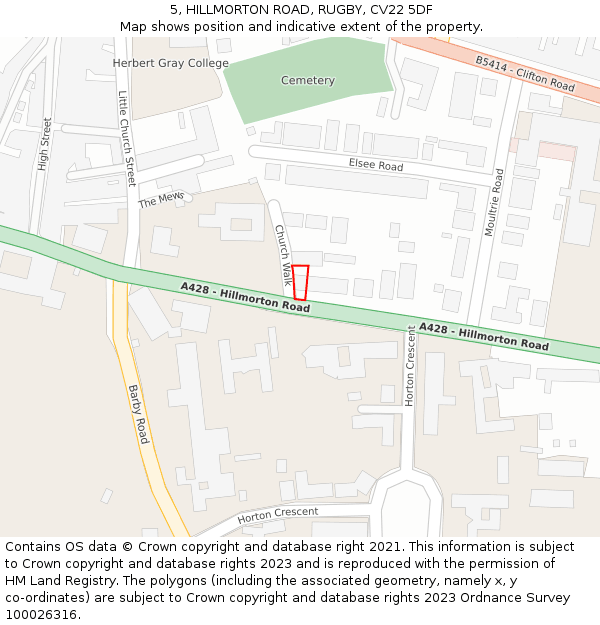 5, HILLMORTON ROAD, RUGBY, CV22 5DF: Location map and indicative extent of plot