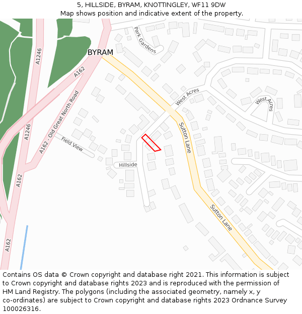 5, HILLSIDE, BYRAM, KNOTTINGLEY, WF11 9DW: Location map and indicative extent of plot