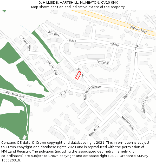 5, HILLSIDE, HARTSHILL, NUNEATON, CV10 0NX: Location map and indicative extent of plot