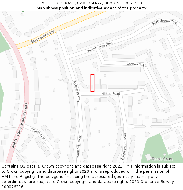 5, HILLTOP ROAD, CAVERSHAM, READING, RG4 7HR: Location map and indicative extent of plot