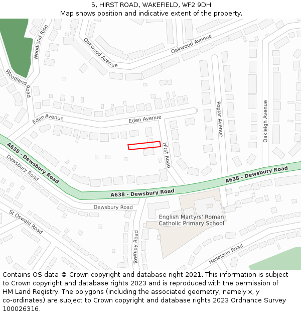 5, HIRST ROAD, WAKEFIELD, WF2 9DH: Location map and indicative extent of plot