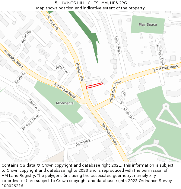 5, HIVINGS HILL, CHESHAM, HP5 2PG: Location map and indicative extent of plot