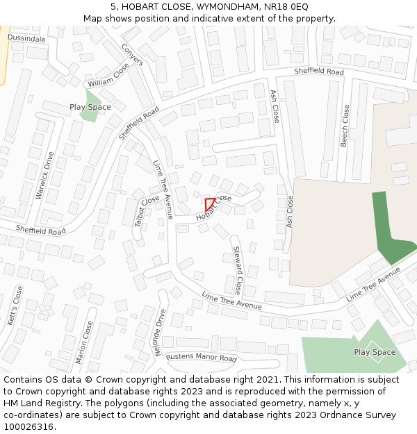 5, HOBART CLOSE, WYMONDHAM, NR18 0EQ: Location map and indicative extent of plot