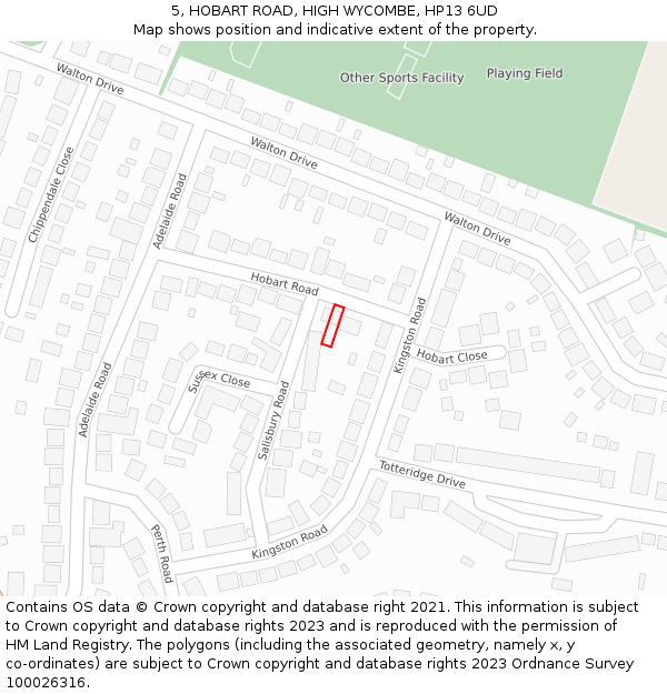 5, HOBART ROAD, HIGH WYCOMBE, HP13 6UD: Location map and indicative extent of plot