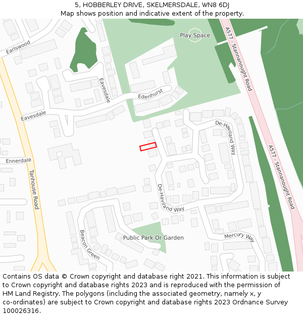 5, HOBBERLEY DRIVE, SKELMERSDALE, WN8 6DJ: Location map and indicative extent of plot