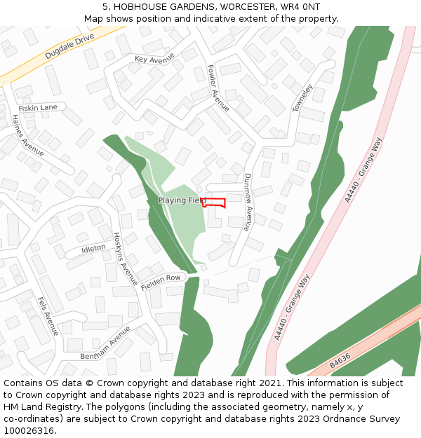 5, HOBHOUSE GARDENS, WORCESTER, WR4 0NT: Location map and indicative extent of plot