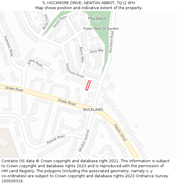 5, HOCKMORE DRIVE, NEWTON ABBOT, TQ12 4FH: Location map and indicative extent of plot
