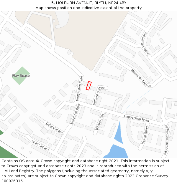 5, HOLBURN AVENUE, BLYTH, NE24 4RY: Location map and indicative extent of plot