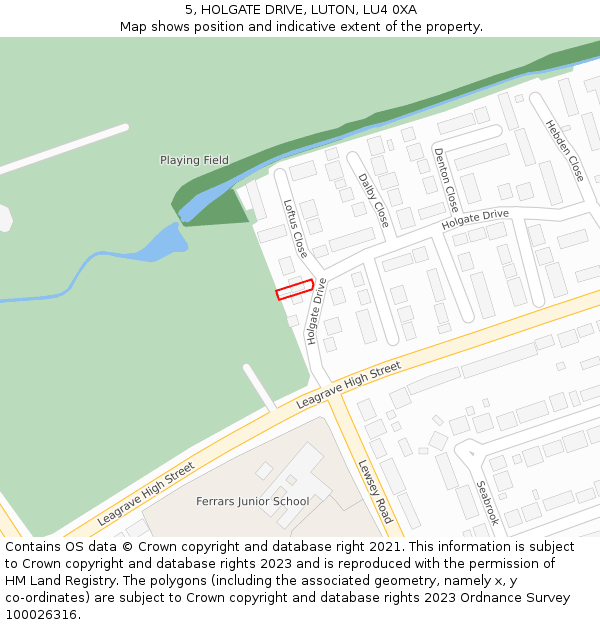 5, HOLGATE DRIVE, LUTON, LU4 0XA: Location map and indicative extent of plot