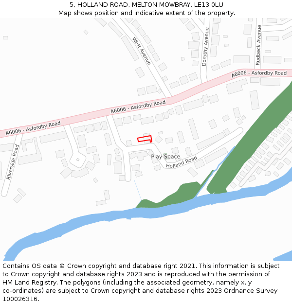 5, HOLLAND ROAD, MELTON MOWBRAY, LE13 0LU: Location map and indicative extent of plot