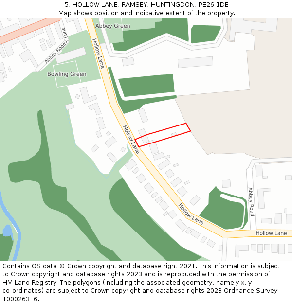 5, HOLLOW LANE, RAMSEY, HUNTINGDON, PE26 1DE: Location map and indicative extent of plot