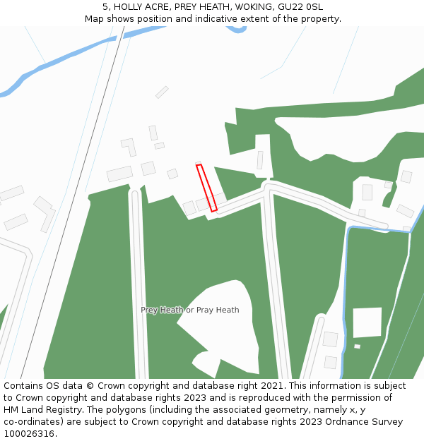 5, HOLLY ACRE, PREY HEATH, WOKING, GU22 0SL: Location map and indicative extent of plot