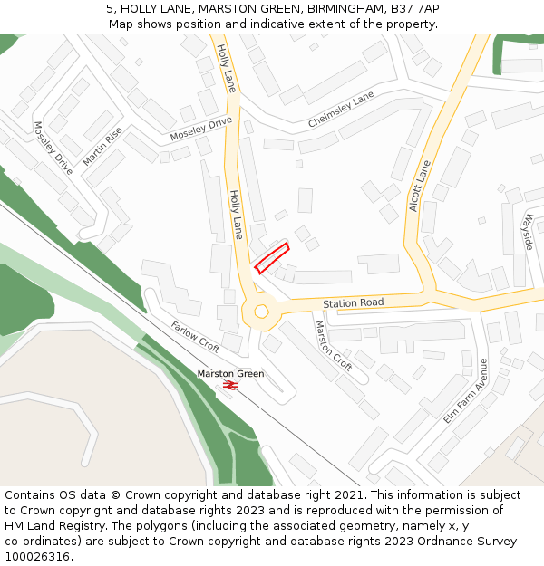 5, HOLLY LANE, MARSTON GREEN, BIRMINGHAM, B37 7AP: Location map and indicative extent of plot