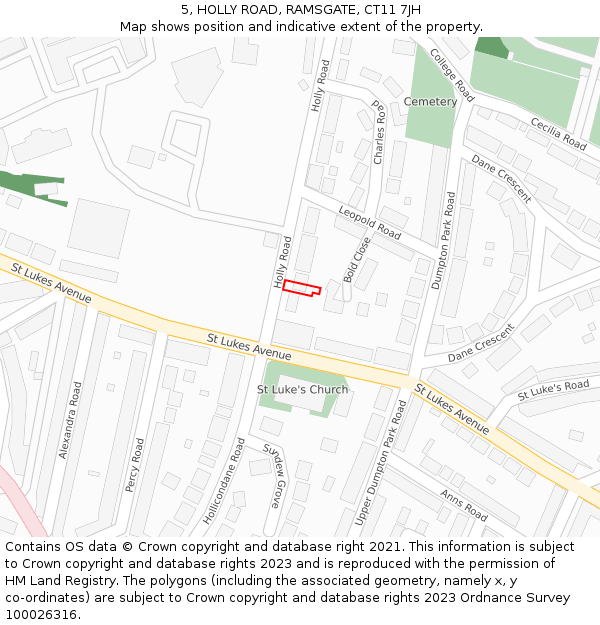 5, HOLLY ROAD, RAMSGATE, CT11 7JH: Location map and indicative extent of plot