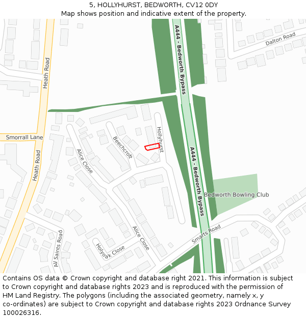 5, HOLLYHURST, BEDWORTH, CV12 0DY: Location map and indicative extent of plot