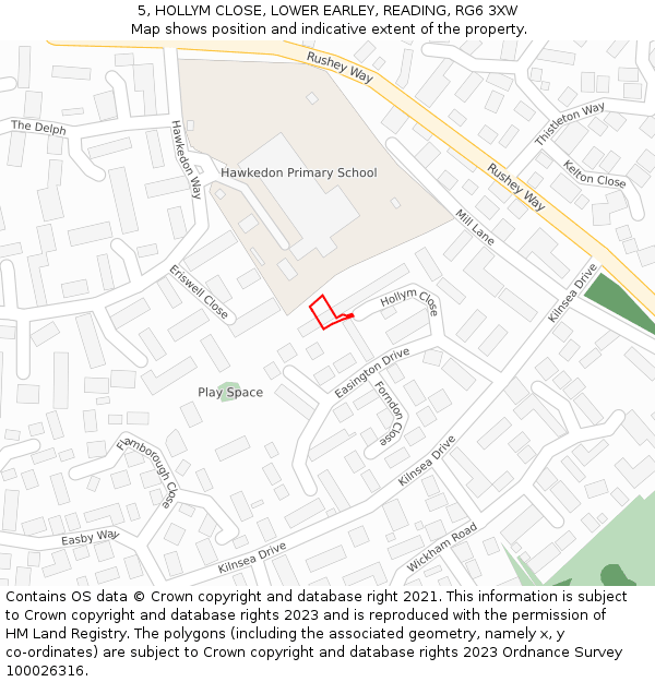 5, HOLLYM CLOSE, LOWER EARLEY, READING, RG6 3XW: Location map and indicative extent of plot