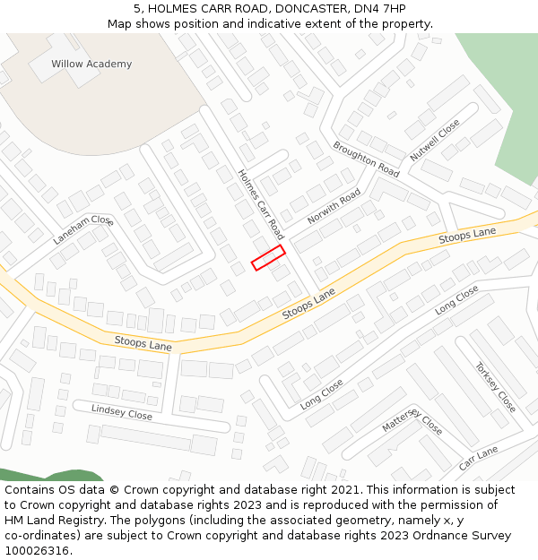 5, HOLMES CARR ROAD, DONCASTER, DN4 7HP: Location map and indicative extent of plot